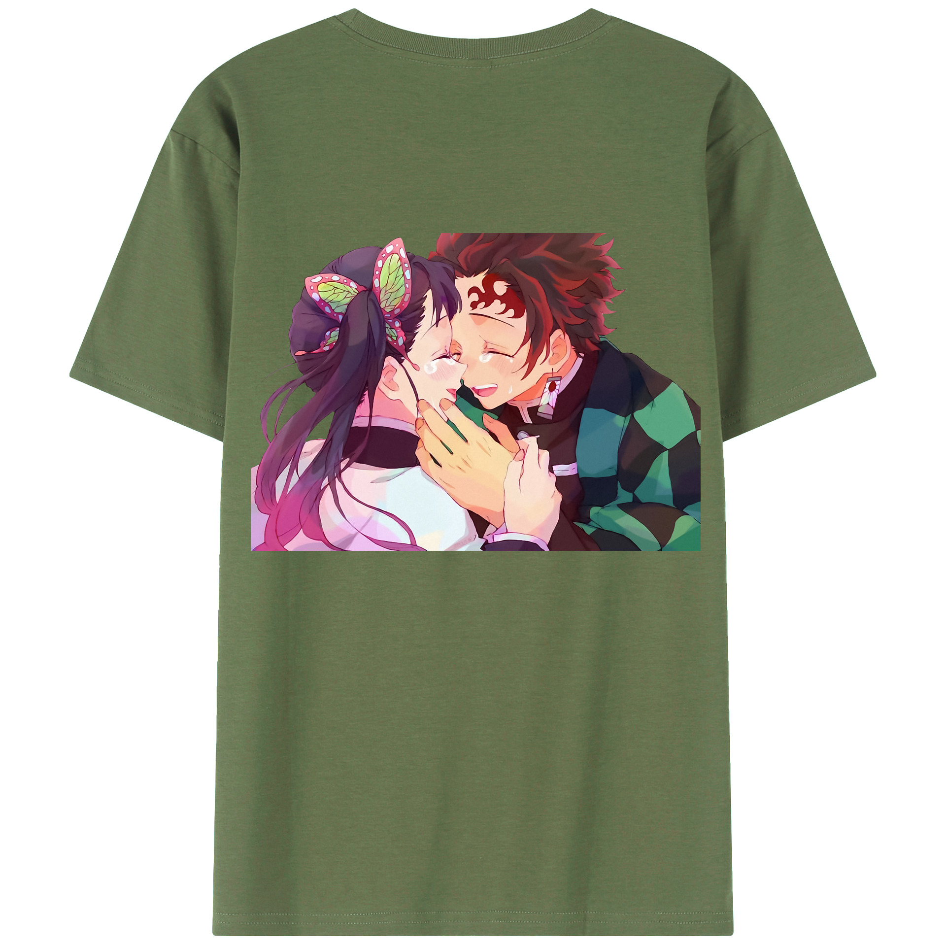 （画像用） 鬼滅の刃 竈門 炭治郎／かまど たんじろう Kamado Tanjirou 綿100％ メンズ半袖Tシャツ（バックプリント） 通気性